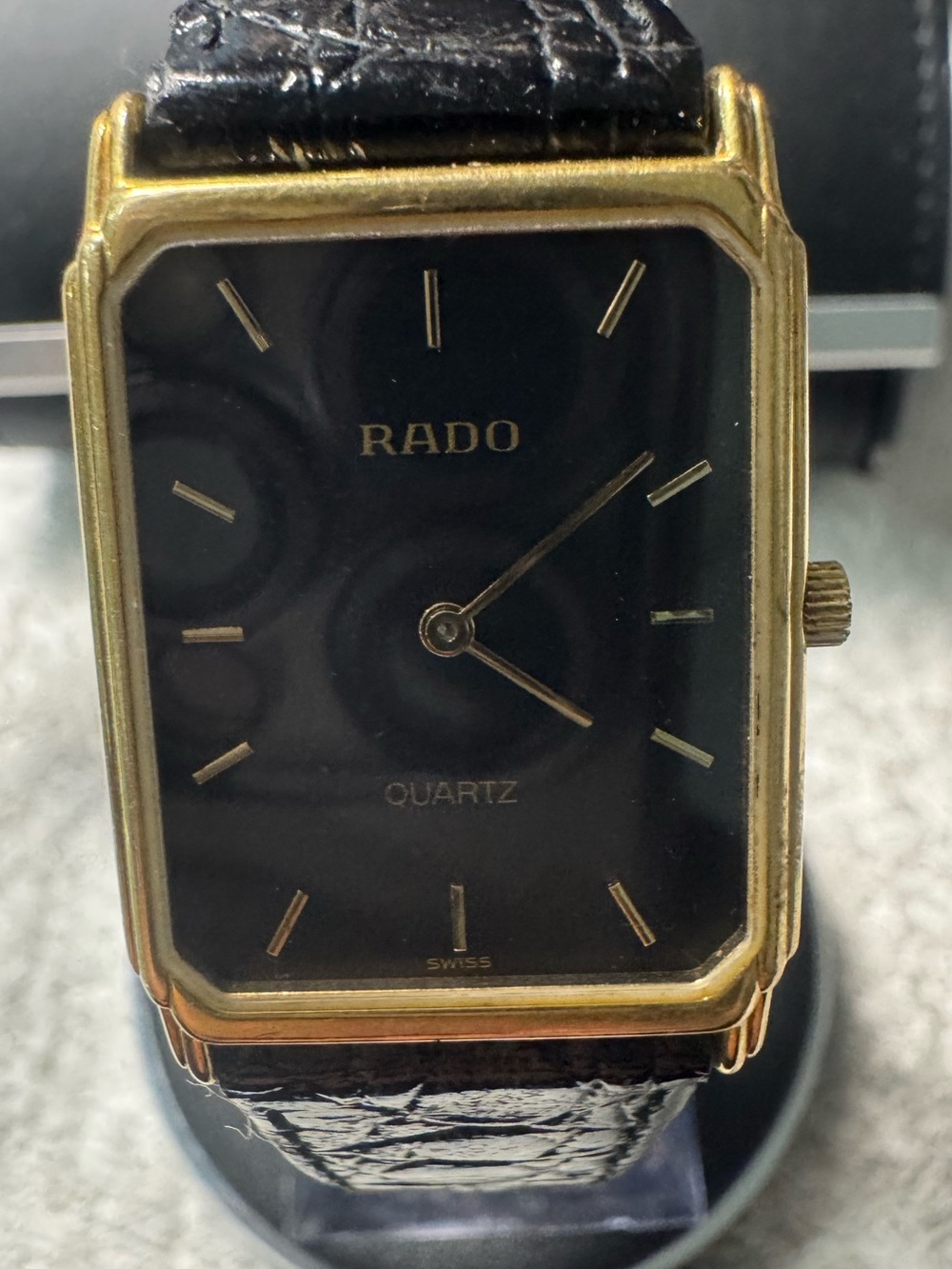 #210 Rado Black Dial Gold-Tone Rectangular Men's Watch